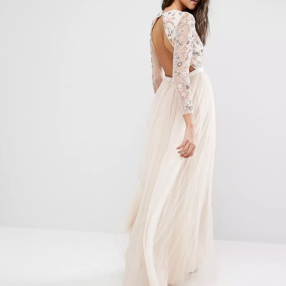 Needle & Thread Floral Embroidered Maxi Dress in Cream and Pink - Picture 4 of 14